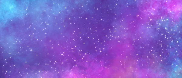 明るい飽和マゼンタ青の抽象的な空間背景と星 — ストック写真