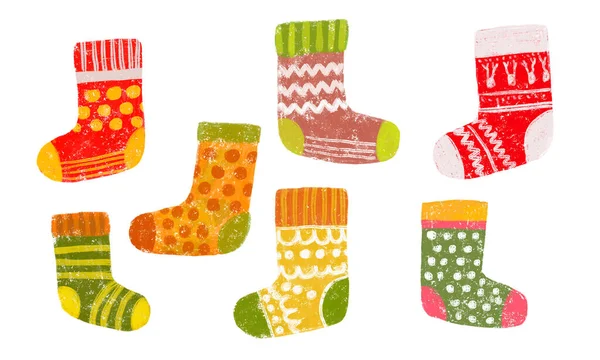 Set Van Met Hand Getekende Gekleurde Textuur Sokken Geel Rood — Stockfoto