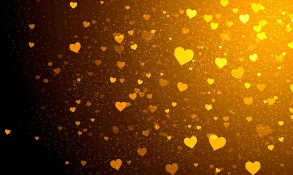 Dunkle Abstrakte Helle Goldene Glühende Hintergrund Mit Vielen Herzen Und — Stockfoto
