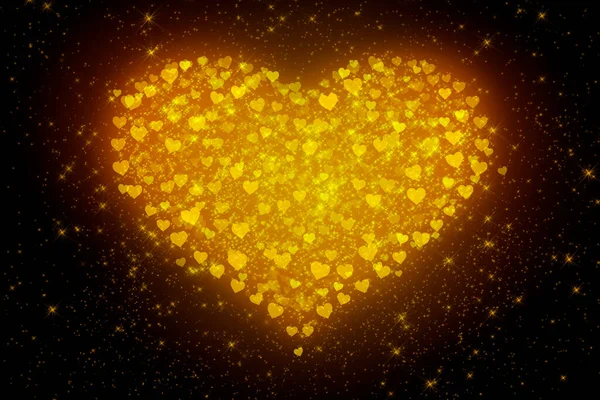 Magical Shiny Rich Festive Dark Background Heart Gold Sparkles Many — стоковое фото