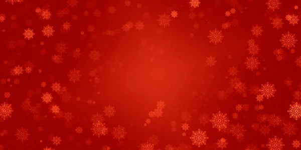 Червоний Яскравий Насичений Святковий Фон Різдвяна Листівка Сніг Багато Сніжинок — стокове фото
