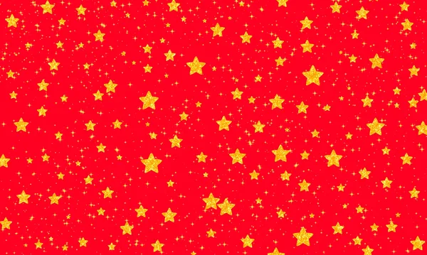 Red Festive Romantic Bright Cheerful Background Many Golden Geometric Stars — Stock Photo, Image