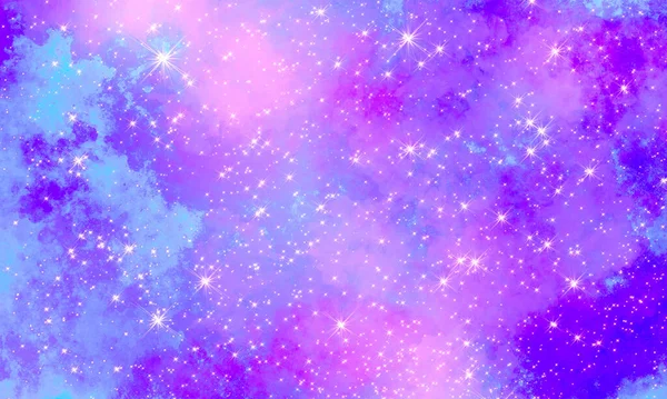 Блакитний Пурпуровий Простір Яскраво Оздоблений Святковою Магією Багатьма Зірками Хмарами — стокове фото