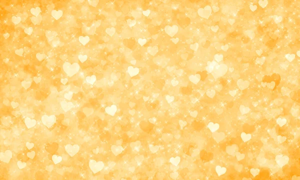 Sárga Elvont Romantikus Fényes Ünnepi Fényes Fény Háttér Sok Szív — Stock Fotó