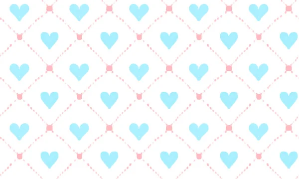 Seamless Romantic Light Repeating Cute Background Blue Hearts Pink Mesh — Stock Photo, Image