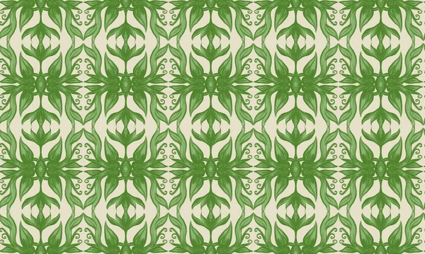 Seamless Repeating Pattern Green Leaves Vintage Old Style Simple Painting — Stock Photo, Image