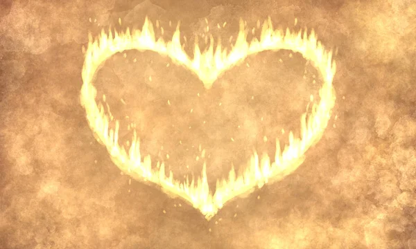 Яркая Волшебная Романтическая Иллюстрация Большим Горящим Сердцем Центре Нейтральном Оранжевом — стоковое фото