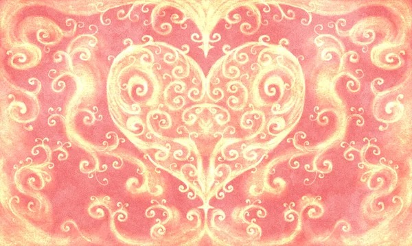 Exquisite Lace Big Heart Pink Background Heavily Decorated Frame Romantic — Stock Photo, Image