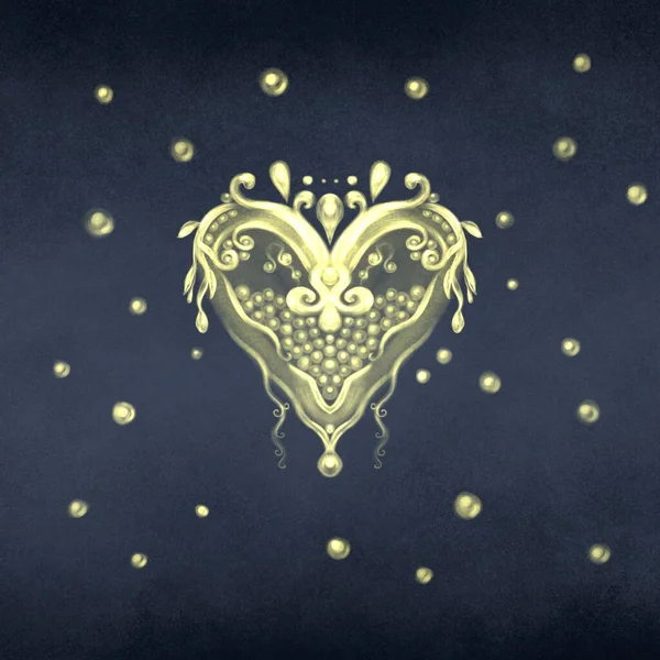 Stilvolle Illustration Mit Dunkelblauem Hintergrund Und Goldener Herzdekoration Luxus Romantische — Stockfoto