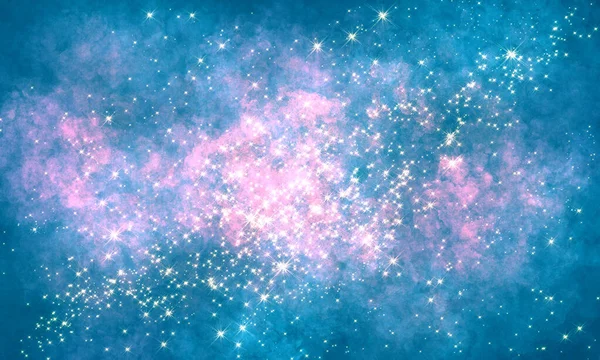 Cosmic Oscuro Oscuro Saturado Azul Rosa Brillante Fondo Muchas Estrellas — Foto de Stock