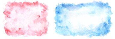 Mavi ve kırmızı renkli suluboya çerçeveler. El yapımı çerçeveler, soyut, fırça darbeleri. afişlerin şık tasarımı