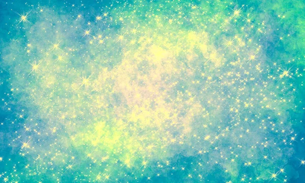 Verde Azul Amarillo Brillante Saturado Espacio Fondo Con Muchas Estrellas — Foto de Stock