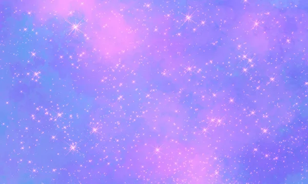 青いピンク色の空間多くの星や雲と明るいお祝いの魔法の背景 普遍的なお祝い明るい正の背景 — ストック写真