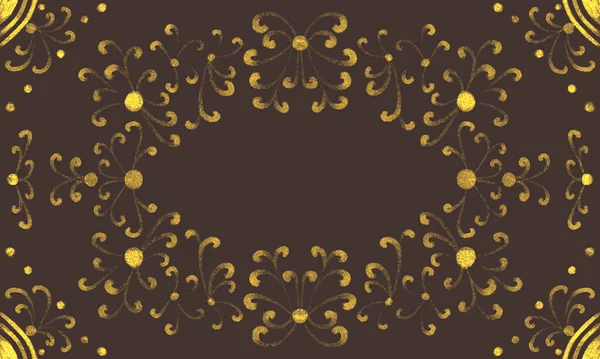 Festive Frame Golden Curls Cute Simple Patterns Brush Strokes Ornate — Stock Photo, Image