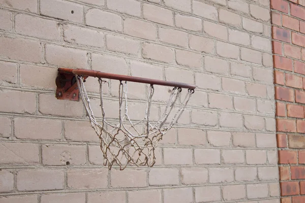 Vieux Panier Basket Accroché Mur Briques — Photo