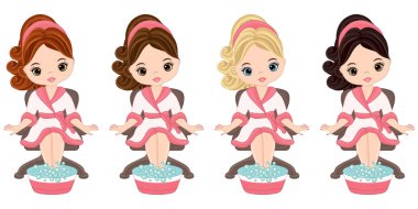 Vektör Pedikür Spa salonda yapıyor güzel genç kızlar