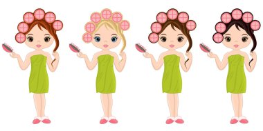 Vektör Spa tedavisi alan güzel genç kızlar