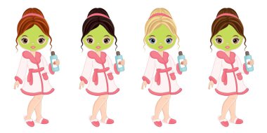 Vektör kaplıcada yüz tedavisi alan güzel genç kızlar