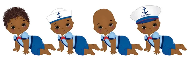 Vector Cute African American Baby jongens gekleed in nautische stijl — Stockvector