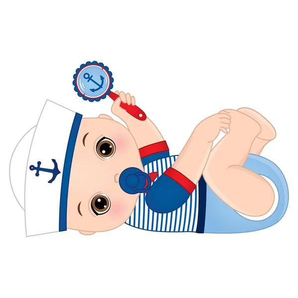 Vector cute little baby boy dressed in nautical style — Stock Vector