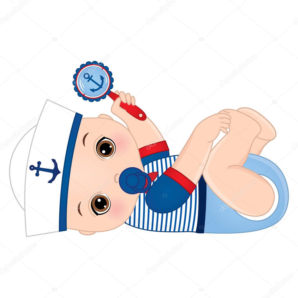 Vector cute little baby boy dressed in nautical style