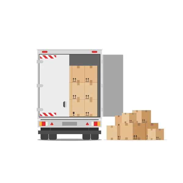 Caminhão de entrega com um monte de caixas — Vetor de Stock