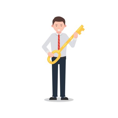 Altın bir anahtar tutan işadamı