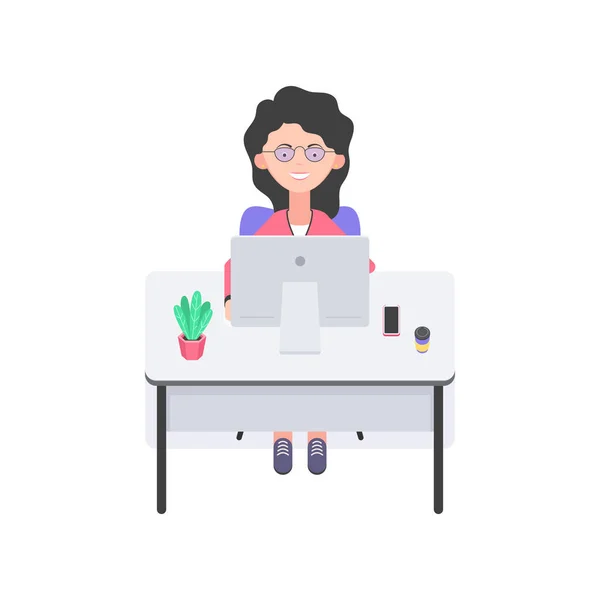 Kvinna som arbetar vid datorn — Stock vektor