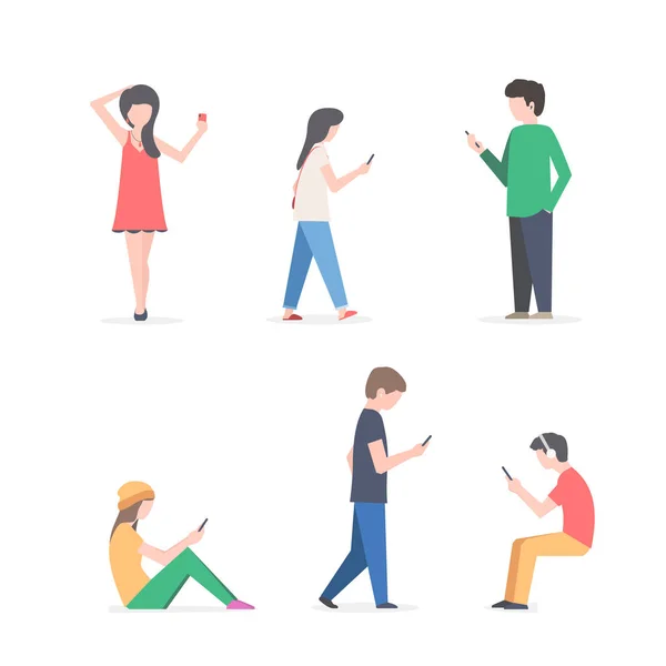 Personnages de personnes avec téléphones mobiles — Image vectorielle