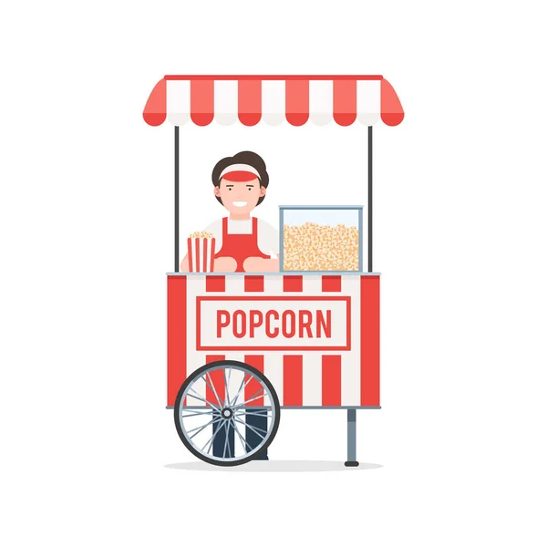 Carrello popcorn con venditore — Vettoriale Stock