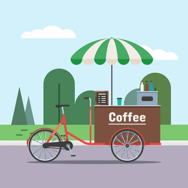 Coffee bicycle cart in the Park - Stok Vektor