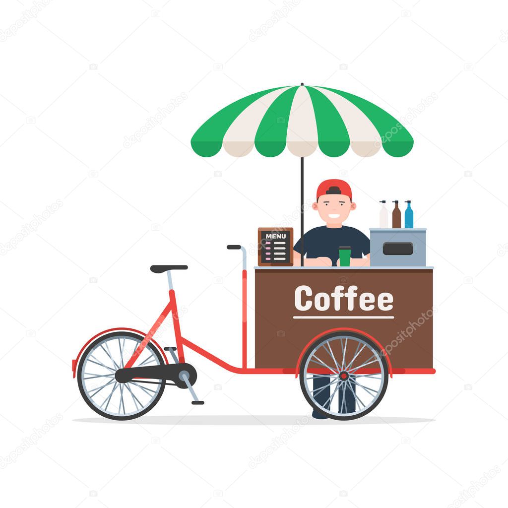 Coffee bike cart with seller