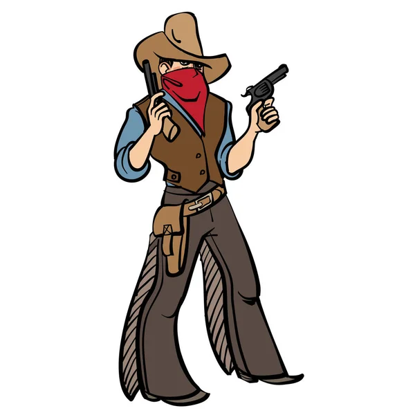 Wilde Westen Cartoon Cool Cowboy Met Geweren Geïsoleerd Achtergrond Vectorillustratie Stockvector