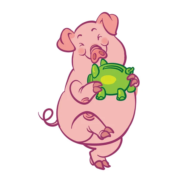 有趣的向量动画片小猪跳舞与存钱罐隔绝的背景 2019年的象征 向量例证 免版税图库矢量图片