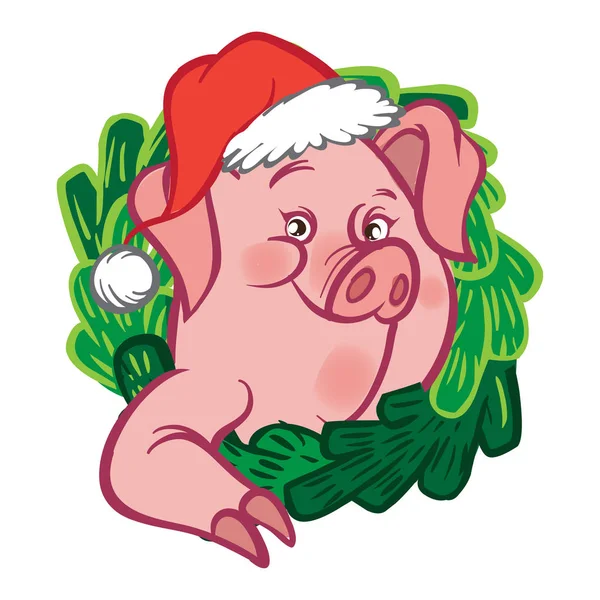 Drôle Vecteur Dessin Animé Cochon Dans Couronne Noël Souhaite Bonne — Image vectorielle