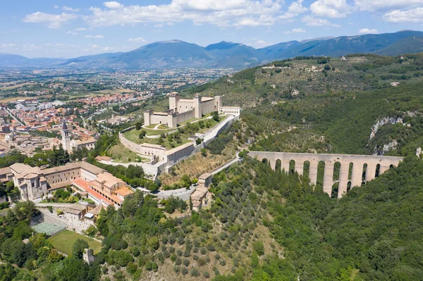 Veduta Aerea Della Città Spoleto Con Vista Sul Castello Sul — Foto Stock