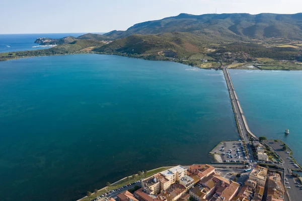 Uitzicht Vanuit Lucht Oostelijke Lagune Van Orbetello Porto Ercole Monte — Stockfoto