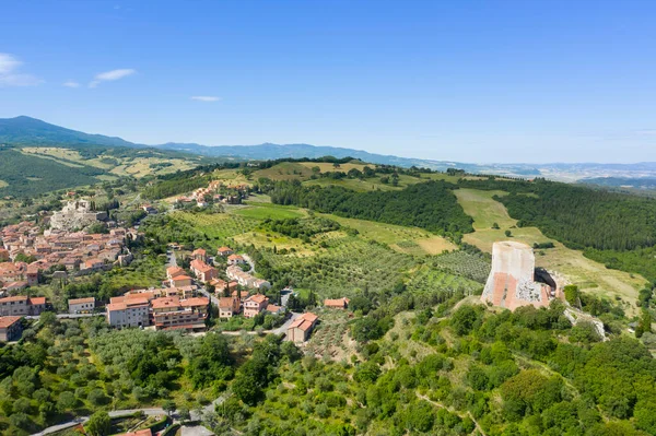 Toskana Tepelerindeki Ortaçağ Şehri Rocca Orcia Nın Havadan Görünüşü — Stok fotoğraf