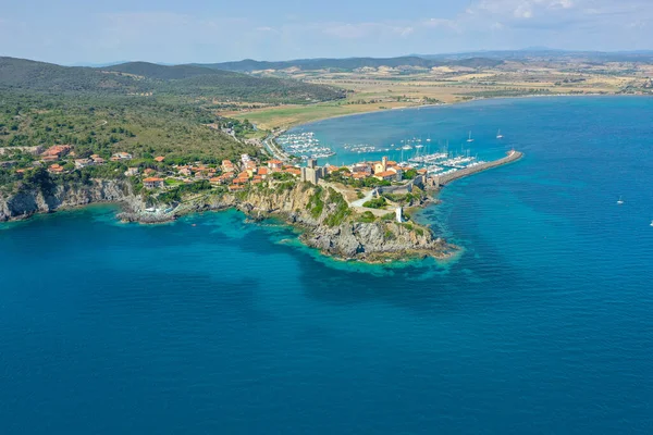 Letecký Pohled Pobřežní Město Talamone Provincii Grosseto Toskánsku — Stock fotografie