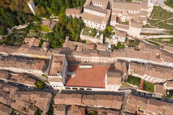 Vista Aérea Vertical Palacio Los Cónsules Ciudad Medieval Gubbio Umbria —  Fotos de Stock