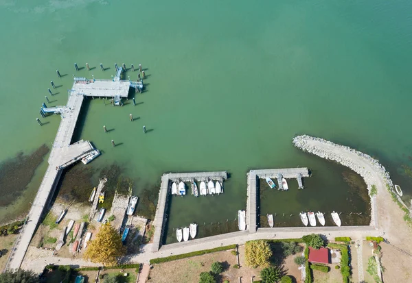 Aerial View Touristic Pier Greater Island Trasimeno Lake Umbria Italy — Stock Photo, Image