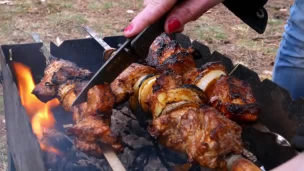 М'ясо барбекю приготування 4k — стокове відео