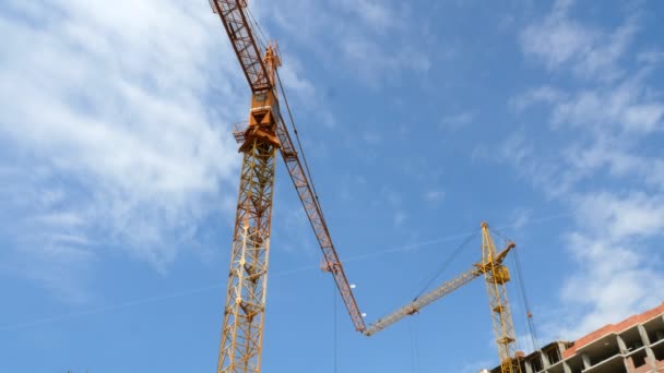 Construction crane working tower building 4k — Stock Video