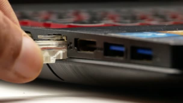 Laptop makro sieć LAN przewód sieciowy 4K — Wideo stockowe