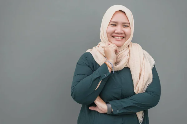 Asian muslim woman in head scarf smile. Muslim woman with happy smile .