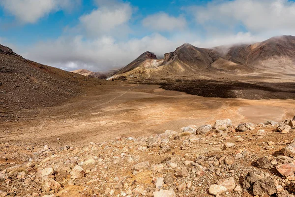 View along the Tongariro Alpine trail Crossing in New Zealand