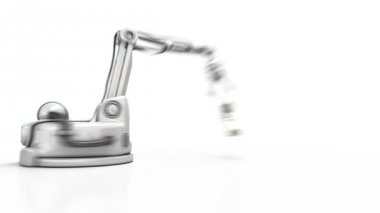 Yeni yıl yüksek teknoloji 3d animasyon. Akıllı endüstriyel robot kol takvim tarihi 2019 yapar, metalik numaraları kullanır