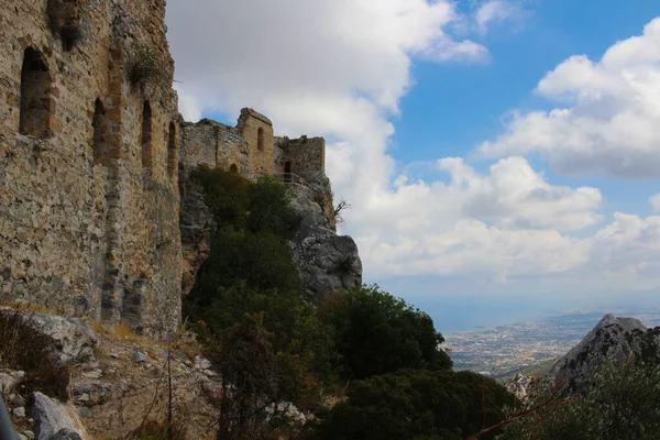 Murallas Piedra Del Castillo Saint Hilarion Continuación Puede Ver Kyrenia — Foto de Stock