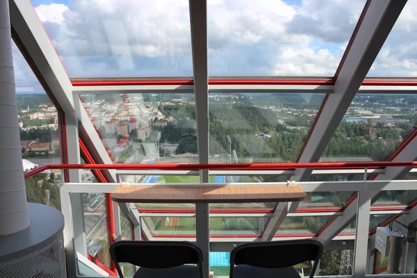 Room for judges and commentators at the very top of the ski jump. Lahti. Finland.