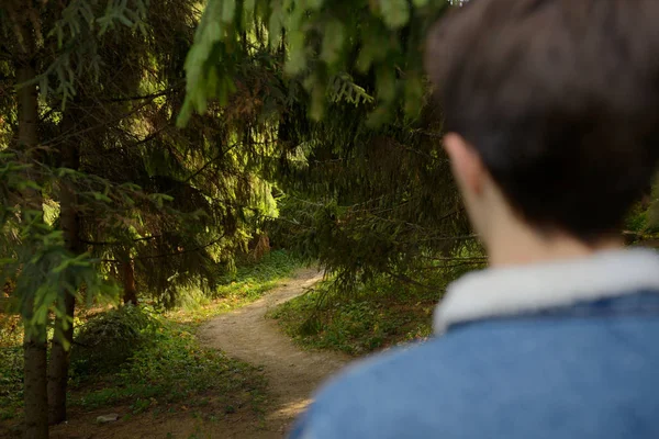 Shoulder Teenager Boy Forest — Stock Photo, Image